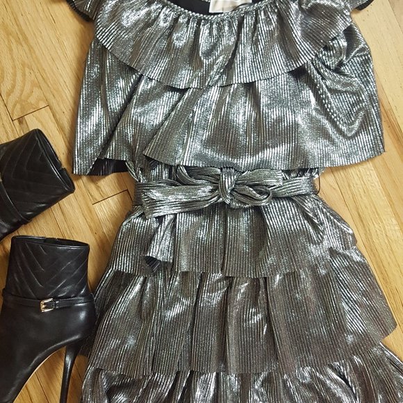 MICHAEL KORS off-the-shoulder metallic dress -MED - Picture 3 of 7